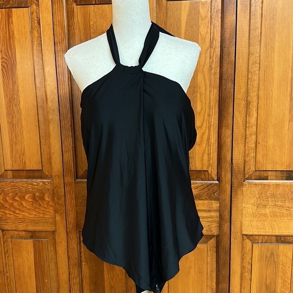 Black One Piece Swimsuit with Split Midline Batwing Flap Material 3XL - Picture 1 of 10